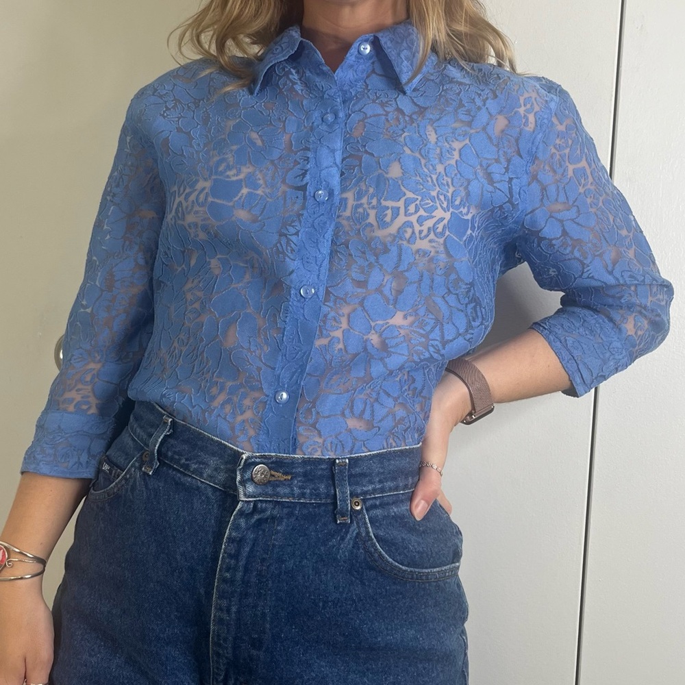 Vintage sheer floral button up blouse